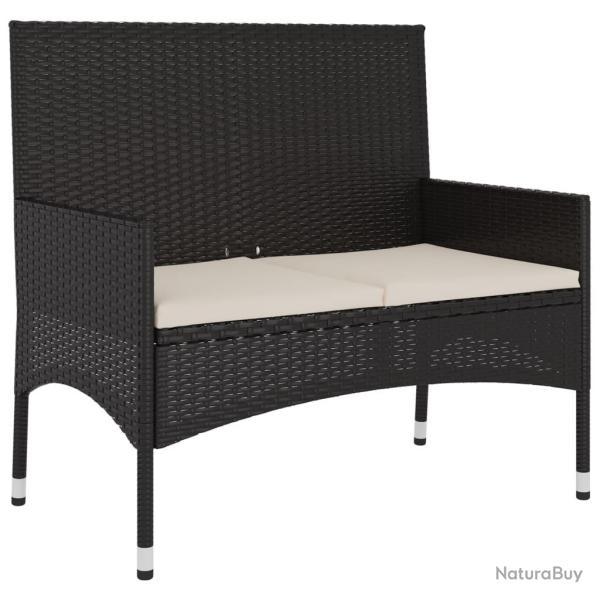 Banc de jardin meuble de patio d'ext�rieur terrasse � 2 places avec coussins noir r�sine tress�e 02