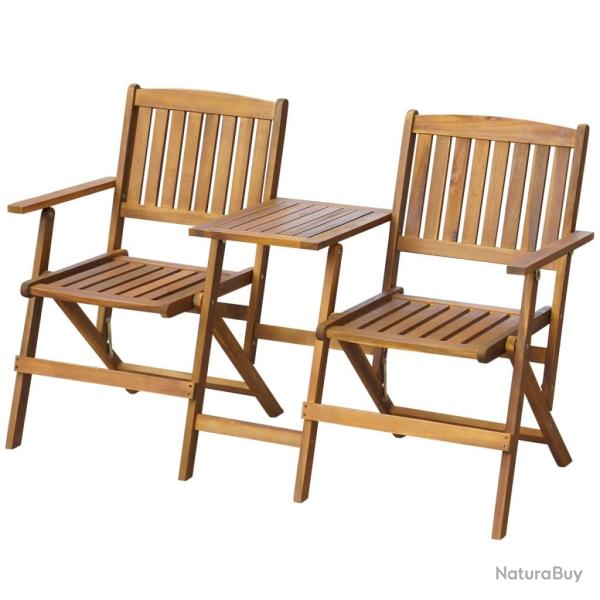 Banc de jardin meuble de patio d'extrieur terrasse pliant et table  th 140cm bois d'acacia solid
