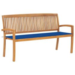 Banc de jardin meuble de patio d'ext&eacute;rieur terrasse empilable et coussin 159 cm bois de teck massif