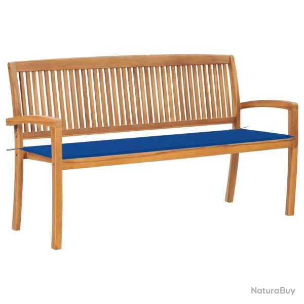 Banc de jardin meuble de patio d'ext�rieur terrasse empilable et coussin 159 cm bois de teck massif