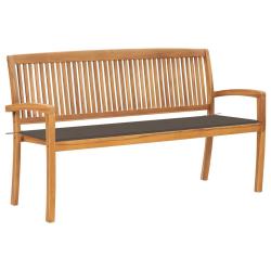 Banc de jardin meuble de patio d'ext&eacute;rieur terrasse empilable et coussin 159 cm bois de teck massif