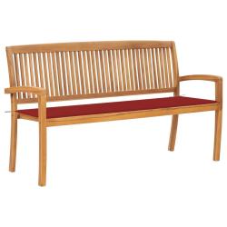 Banc de jardin meuble de patio d'ext&eacute;rieur terrasse empilable et coussin 159 cm bois de teck massif