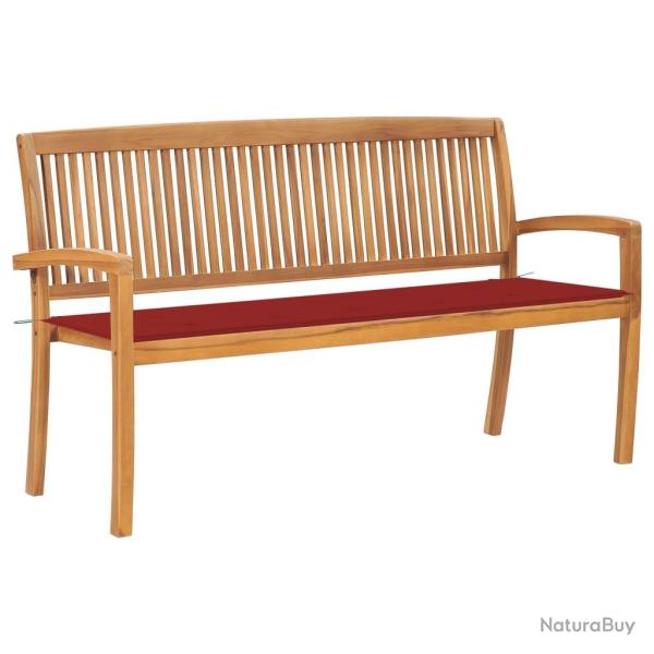 Banc de jardin meuble de patio d'extrieur terrasse empilable et coussin 159 cm bois de teck massif