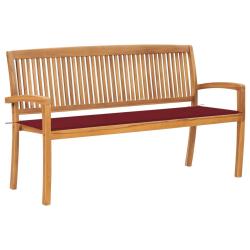 Banc de jardin meuble de patio d'ext&eacute;rieur terrasse empilable et coussin 159 cm bois de teck massif