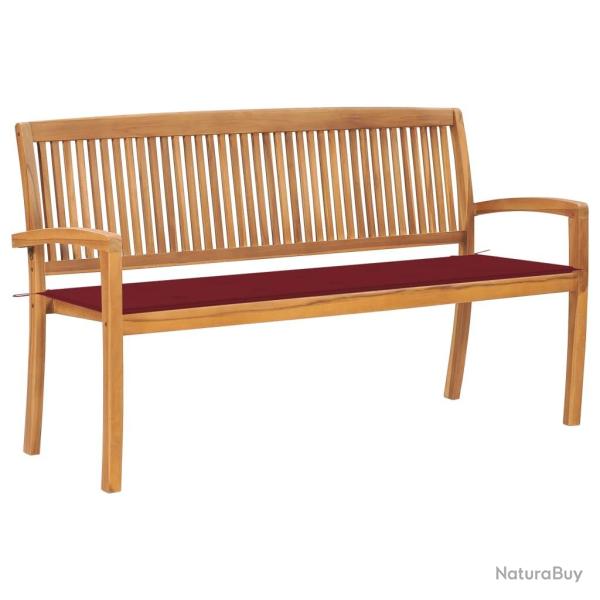 Banc de jardin meuble de patio d'ext�rieur terrasse empilable et coussin 159 cm bois de teck massif