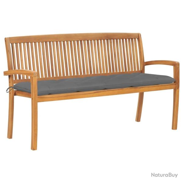 Banc de jardin meuble de patio d'ext�rieur terrasse empilable et coussin 159 cm bois de teck massif