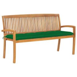 Banc de jardin meuble de patio d'ext&eacute;rieur terrasse empilable et coussin 159 cm bois de teck massif