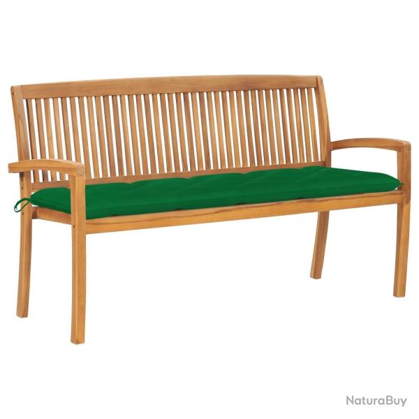 Banc de jardin meuble de patio d'ext�rieur terrasse empilable et coussin 159 cm bois de teck massif