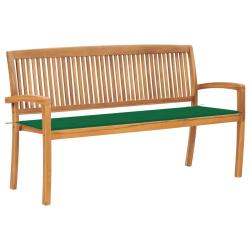 Banc de jardin meuble de patio d'ext&eacute;rieur terrasse empilable et coussin 159 cm bois de teck massif