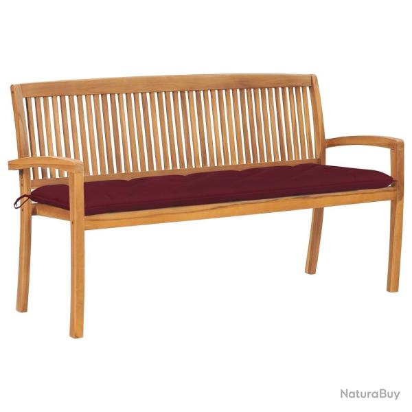 Banc de jardin meuble de patio d'extrieur terrasse empilable et coussin 159 cm bois de teck massif