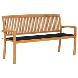 Banc de jardin meuble de patio d'ext&eacute;rieur terrasse empilable et coussin 159 cm bois de teck massif