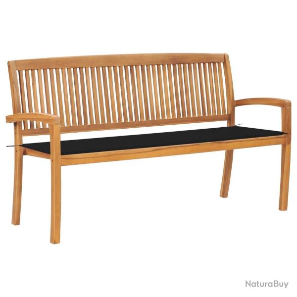 Banc de jardin meuble de patio d'extrieur terrasse empilable et coussin 159 cm bois de teck massif