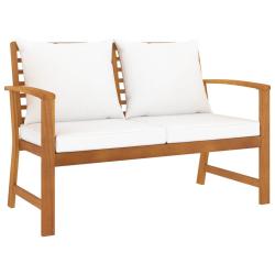 Banc de jardin meuble de patio d'ext&eacute;rieur terrasse avec coussin cr&egrave;me 120 cm bois solide d'acacia