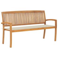 Banc de jardin meuble de patio d'ext&eacute;rieur terrasse empilable et coussin 159 cm bois de teck massif
