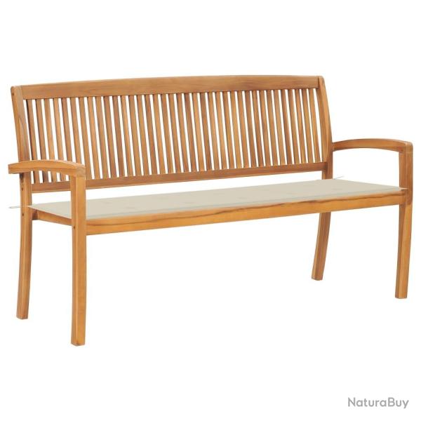 Banc de jardin meuble de patio d'ext�rieur terrasse empilable et coussin 159 cm bois de teck massif