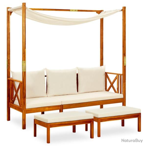 Banc de jardin meuble de patio d'extrieur terrasse avec auvent et repose-pieds bois d'acacia solid