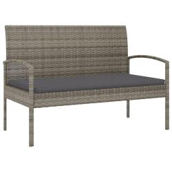 Banc de jardin meuble de patio d'ext&eacute;rieur terrasse avec coussin gris 105 cm r&eacute;sine tress&eacute;e 02_0011