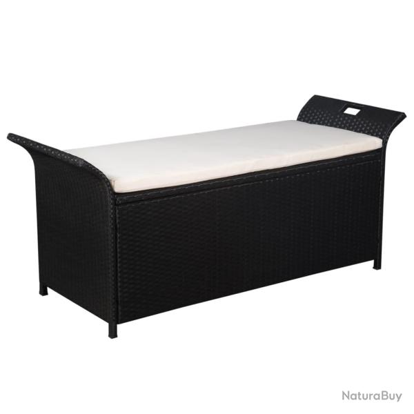 Banc de jardin meuble de patio d'extrieur terrasse avec coussin 138 cm rsine tresse noir 02_0011