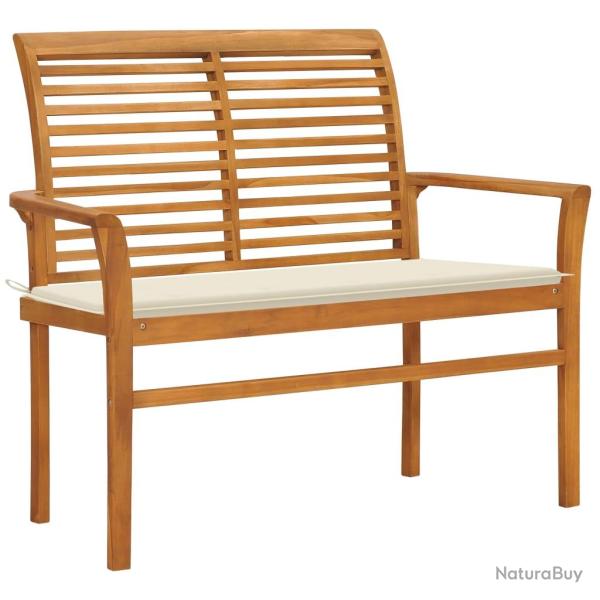 Banc de jardin meuble de patio d'ext�rieur terrasse avec coussin cr�me 112 cm bois de teck massif 0