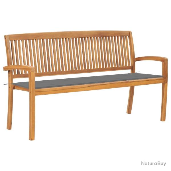 Banc de jardin meuble de patio d'extrieur terrasse empilable et coussin 159 cm bois de teck massif