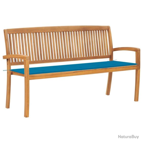 Banc de jardin meuble de patio d'extrieur terrasse empilable et coussin 159 cm bois de teck massif