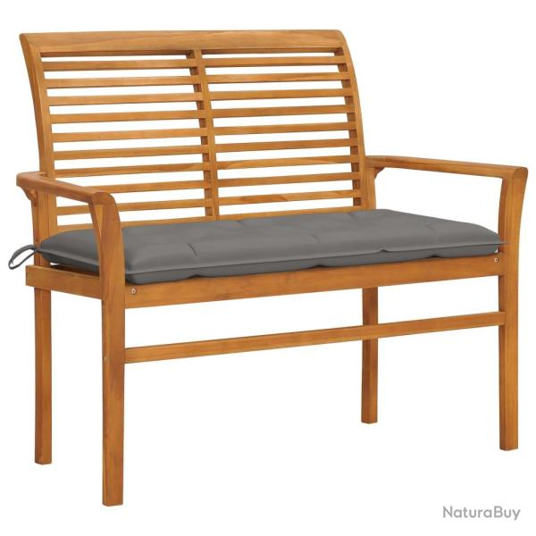 Banc de jardin meuble de patio d'ext�rieur terrasse avec coussin gris 112 cm bois de teck massif 02