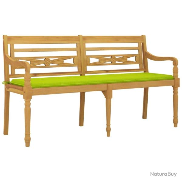 Banc de jardin meuble de patio d'ext�rieur terrasse avec coussin vert brillant 150 cm bois teck mas