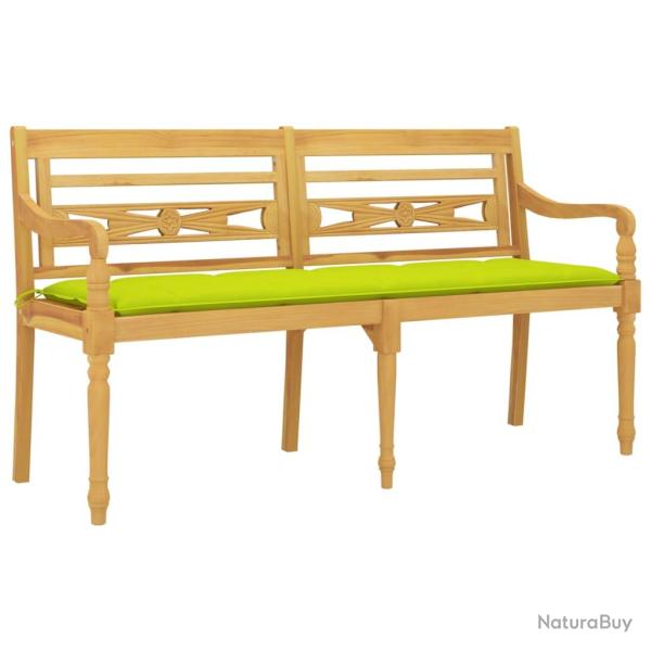 Banc de jardin meuble de patio d'ext�rieur terrasse avec coussin vert brillant 150 cm bois teck mas
