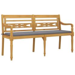 Banc de jardin meuble de patio d'ext&eacute;rieur terrasse avec coussin gris 150 cm bois de teck massif 02