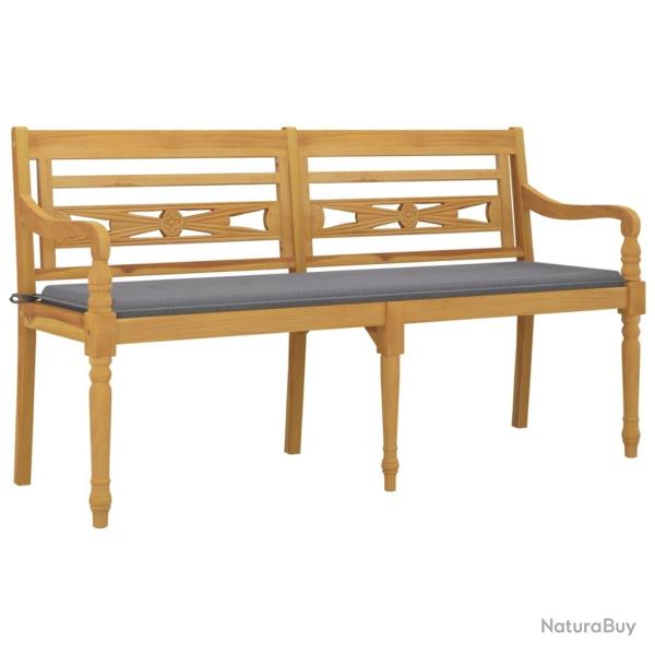 Banc de jardin meuble de patio d'extrieur terrasse avec coussin gris 150 cm bois de teck massif 02