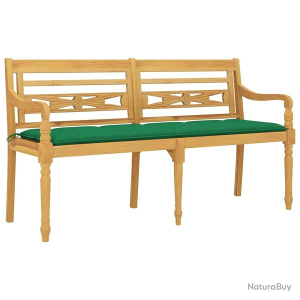 Banc de jardin meuble de patio d'extrieur terrasse avec coussin vert 150 cm bois de teck massif 02