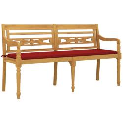 Banc de jardin meuble de patio d'ext&eacute;rieur terrasse avec coussin rouge 150 cm bois de teck massif 0