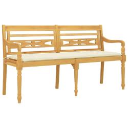 Banc de jardin meuble de patio d'ext&eacute;rieur terrasse avec coussin cr&egrave;me 150 cm bois de teck massif 0