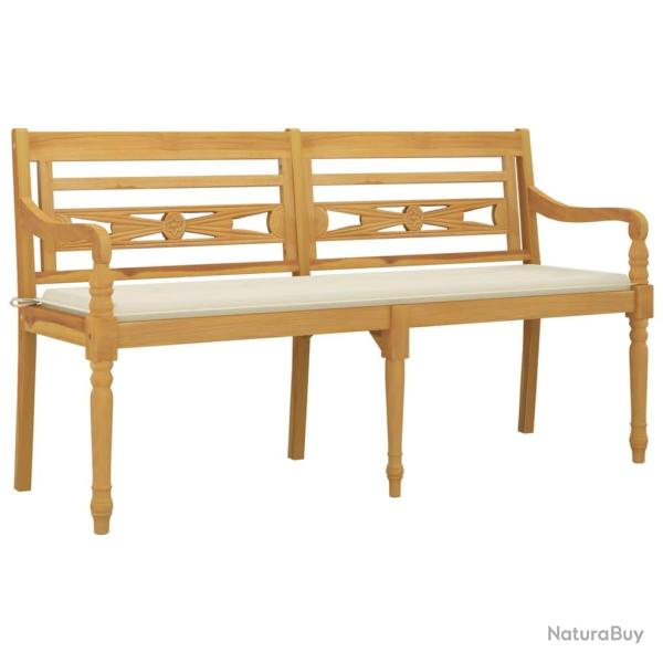 Banc de jardin meuble de patio d'extrieur terrasse avec coussin crme 150 cm bois de teck massif 0