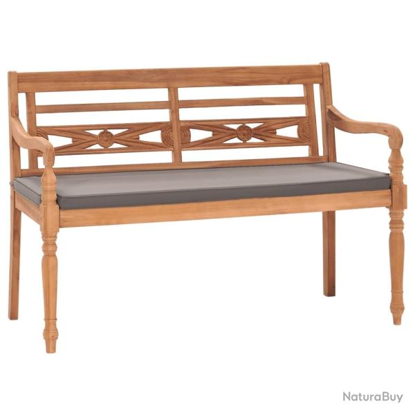 Banc de jardin meuble de patio d'ext�rieur terrasse avec coussin gris fonc� 120 cm bois de teck mas