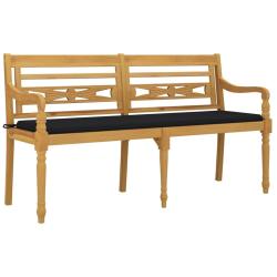 Banc de jardin meuble de patio d'ext&eacute;rieur terrasse avec coussin noir 150 cm bois de teck massif 02