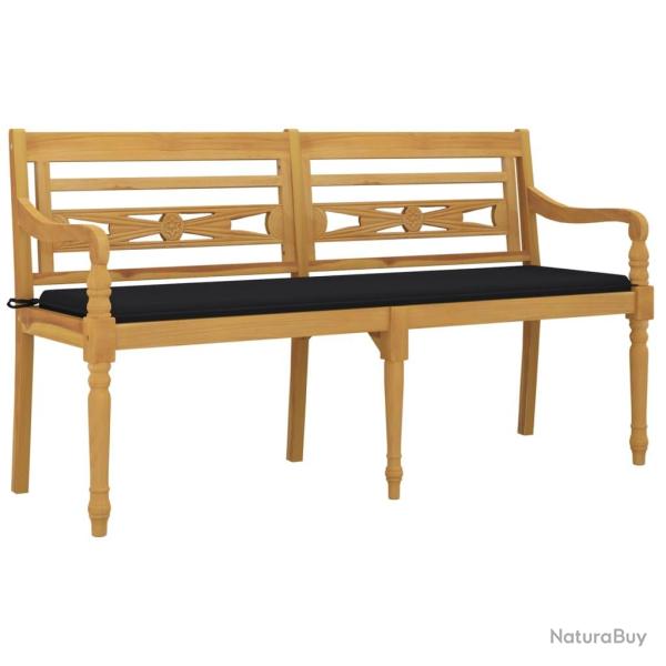 Banc de jardin meuble de patio d'ext�rieur terrasse avec coussin noir 150 cm bois de teck massif 02