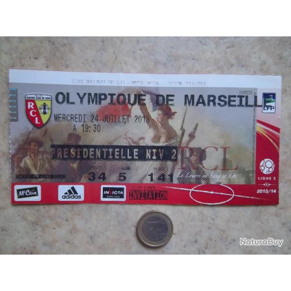 Ticket billet football collection Amical Lens/Marseille 24/07/2013 rare !
