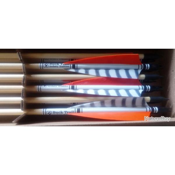 FLECHE BOIS DELUXE EPICEA 50#-11/32"- 30"-Orange/Orange/Blanc Tigr�