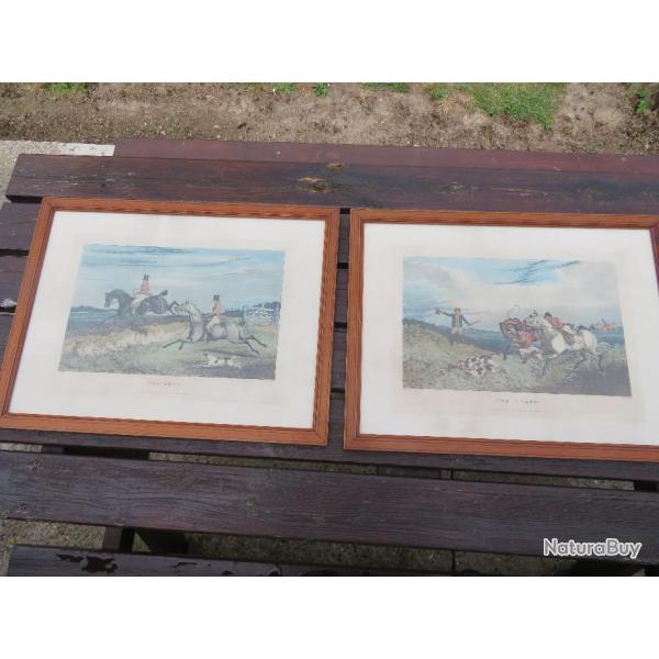 Paire de gravures anglaises "THE LEAP & THE DEATH"  (Angleterre - Dbut XX)