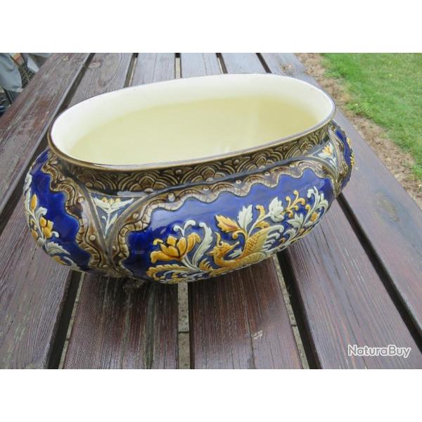 RARE jardinire en barbotine  dcors polychrome d'animaux fantastiques -  HB & Cie CHOISY-LE-ROI