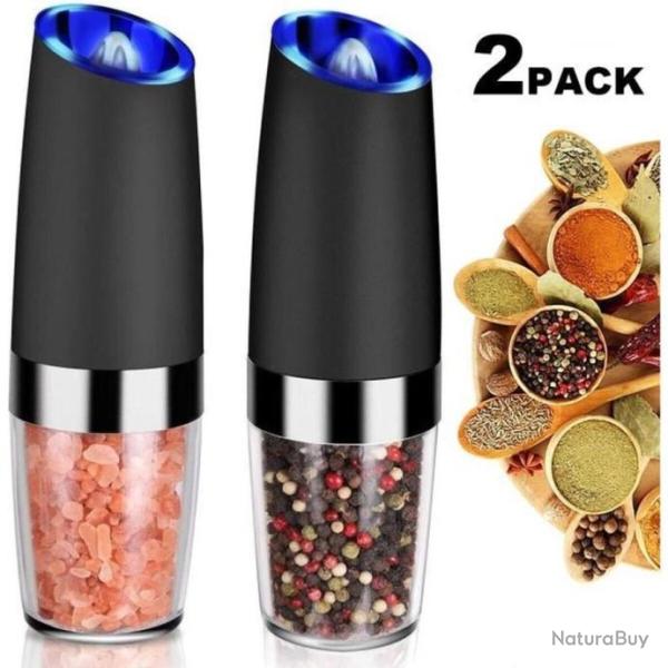 Moulin sel et Poivre �lectrique Gravit� R�glable Acier Inoxydable LED Lot de 2