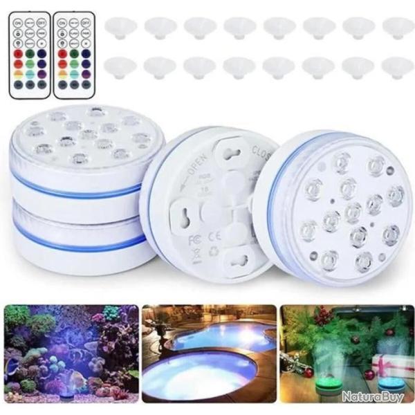 Lampe Submersible �tanche IP68 13 LED 16 couleurs piscine 4 pcs + 2 t�l�commande