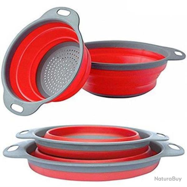 Ensemble de passoires pliable en silicone rouge 2PCS