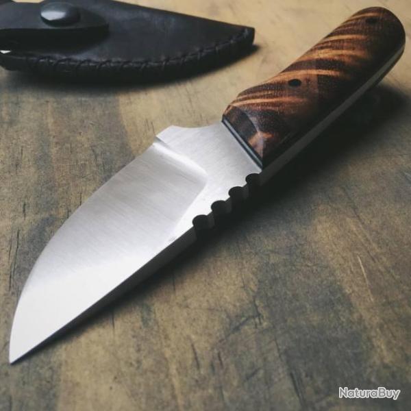 Small camp knife with Hawaiian Koa and micarta pins.  Still needs and edge but pretty close to finis