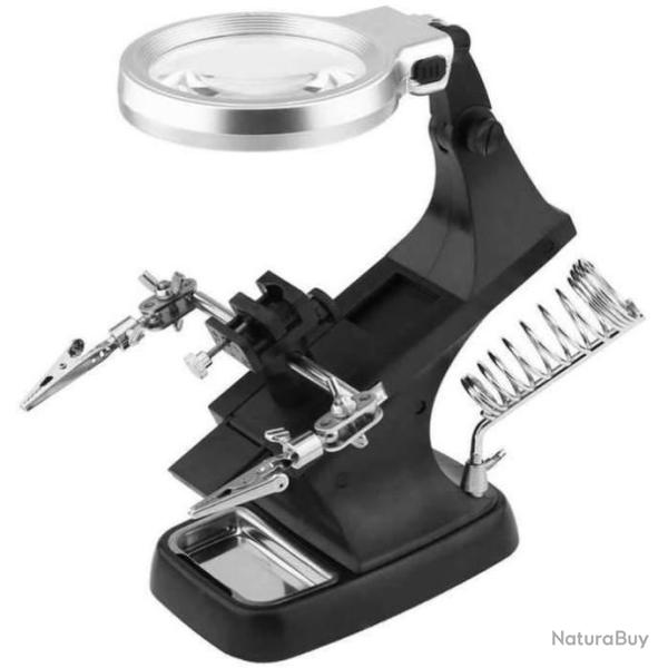 Loupe avec pinces crocodile 3 main bras sur socle stand support pour fer � souder de pr�cision noir