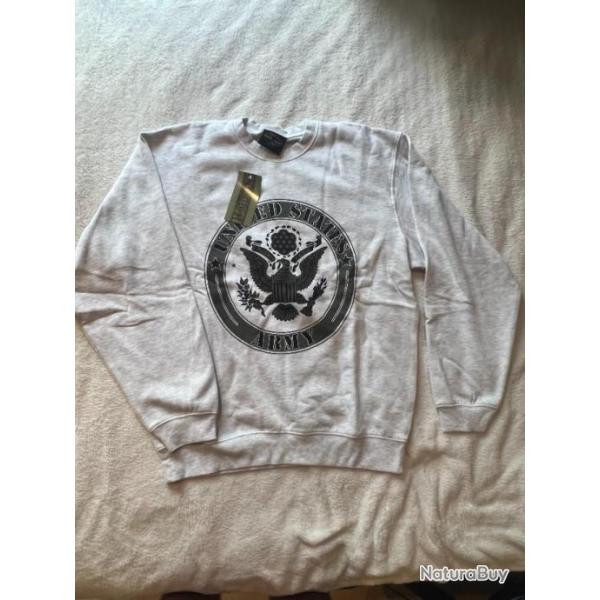 sweat shirt mil-tec gris chine imprime us army au dos et logo devant taille xl