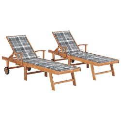 Lot de 2 transats chaise longue bain de soleil lit de jardin terrasse meuble d'ext&eacute;rieur avec couss