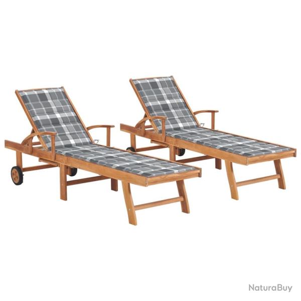 Lot de 2 transats chaise longue bain de soleil lit de jardin terrasse meuble d'ext�rieur avec couss