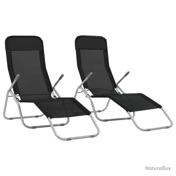 Chaises longues transat pliables 2 pices textil�ne noir 02_0011951